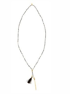Gorjana Taner Dagger Gold Tone Lariat Necklace - Black Onyx Beads Tassel